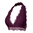 thumbnail image 1 of URBAN DAIZY Women's Seamless Lace Bra Scalloped Halter Padded Crop Top Lined Bralette Plunge Comfort Pads Yoga Bustier A17_6328 Egg Plant 1XL, 1 of 6