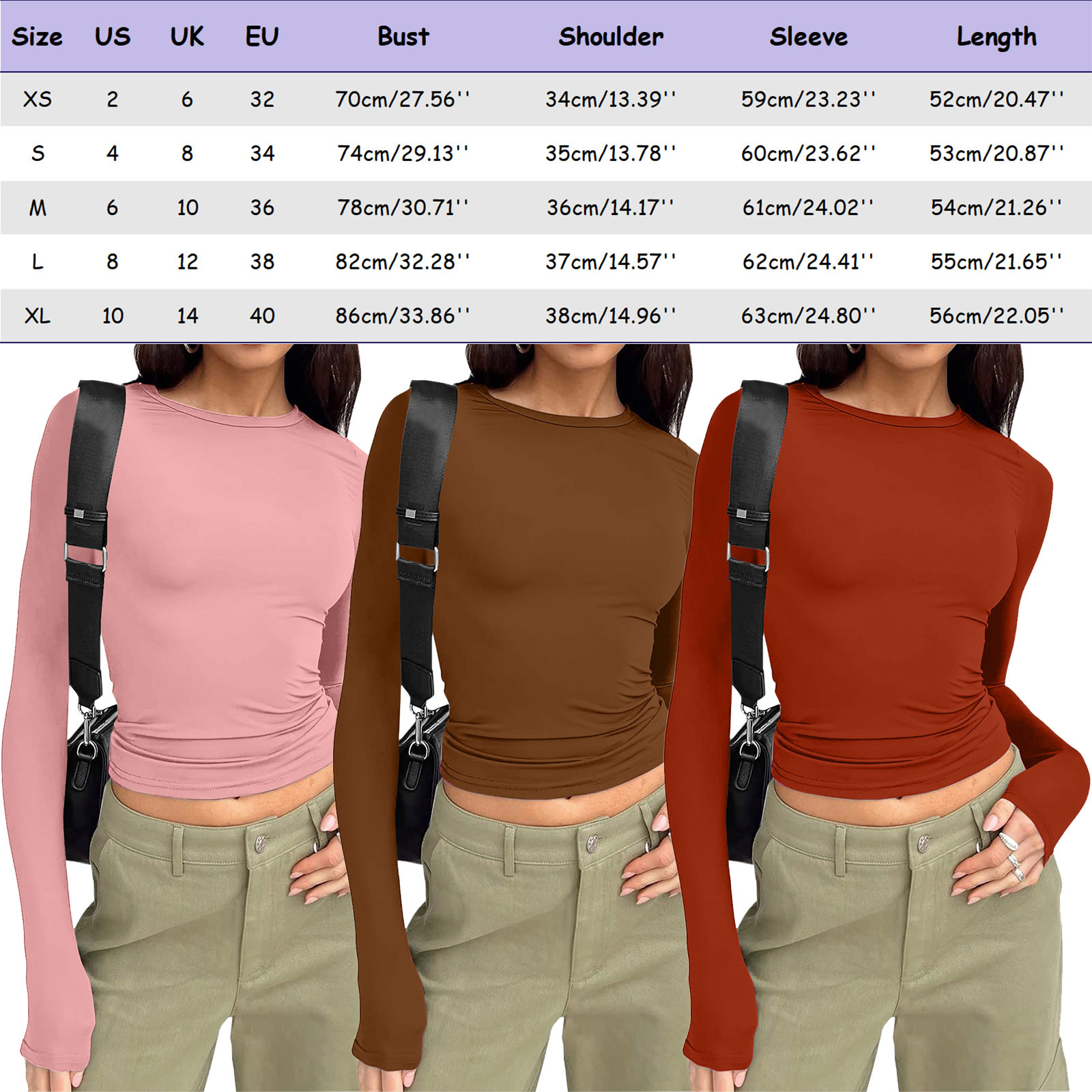 Fozruso Womens T Shirts Long Sleeve Shirt Basic Crop Top Fashion ...