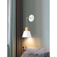 thumbnail image 6 of FSLiving Battery Operated Wall Sconces Wireless White Metal Wood Wall Lamp Modern Design E26 Base LED Nightstand Wall Light Fixtures for Corner Loft Corrider Entrance - 1 Light, 6 of 7
