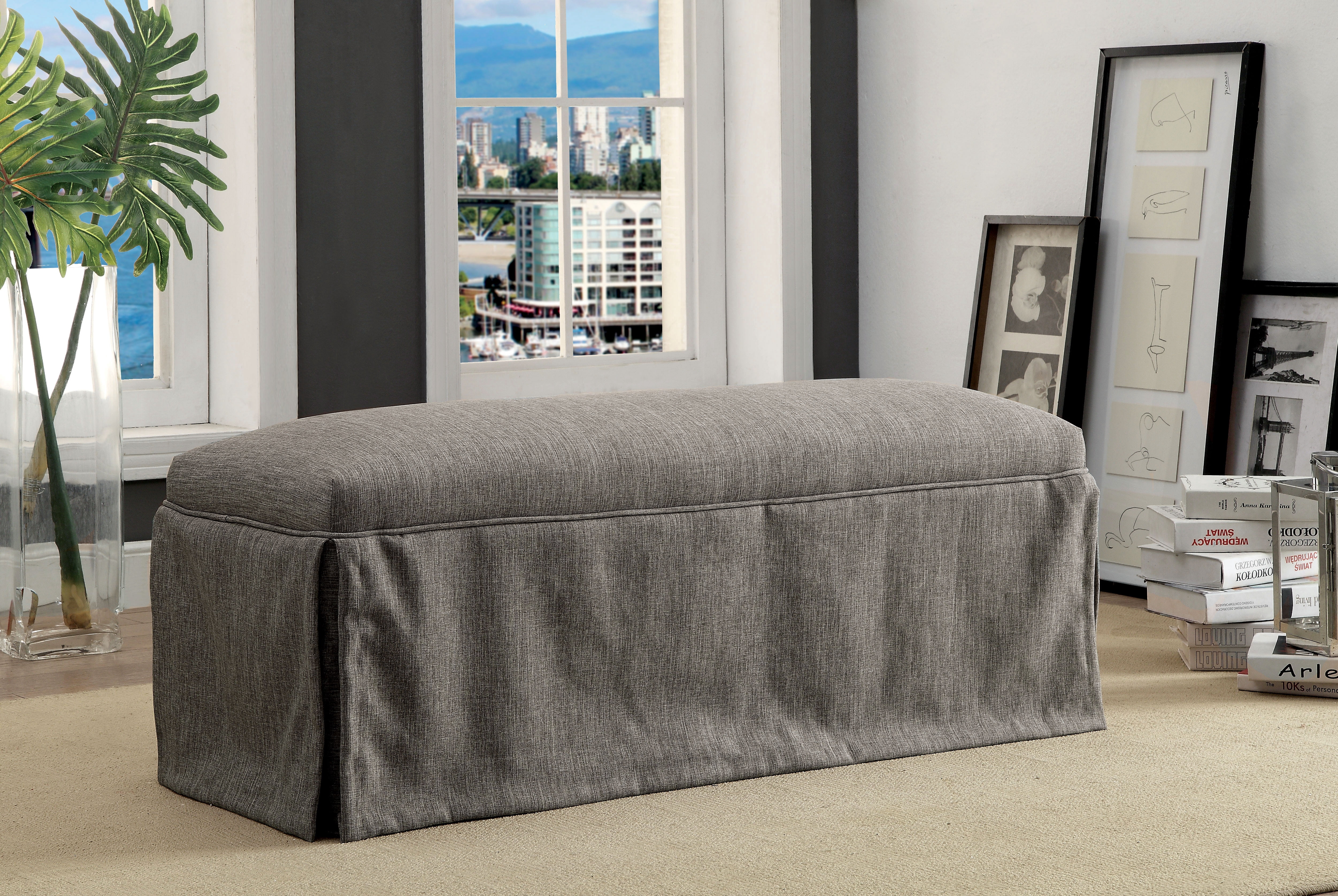 Furniture of America Dehlia Contemporary Skirted Dining Bench, Gray