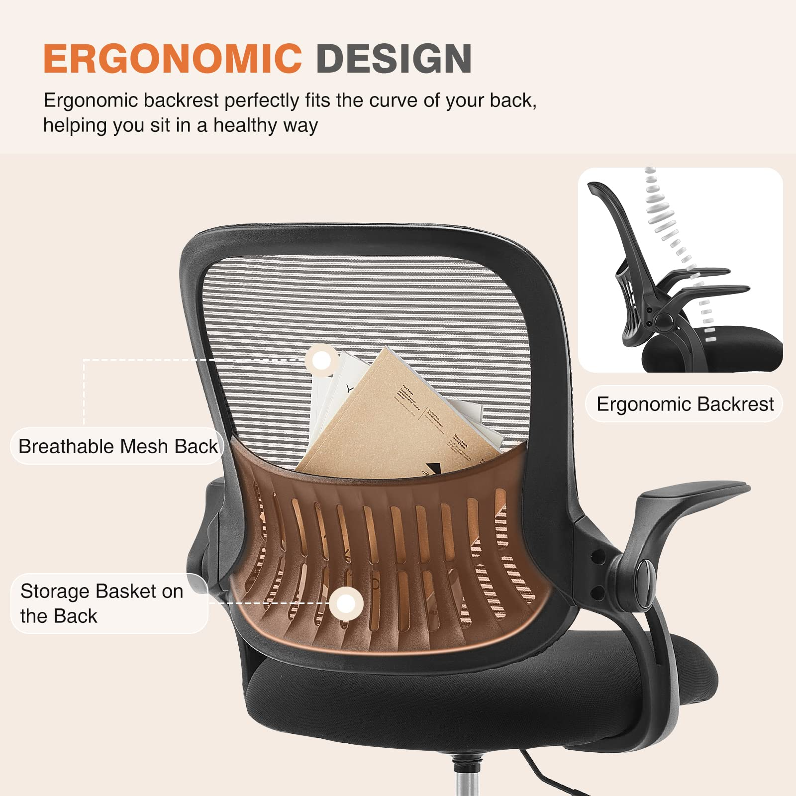 Yoyomax Office Chair, Ergonomic Home Office Desk Chairs, Computer Chair with Comfortable Armrests, Mesh Desk Chairs with Wheels, Mid-Back Task Chair with Lumbar Support - image 2 of 9
