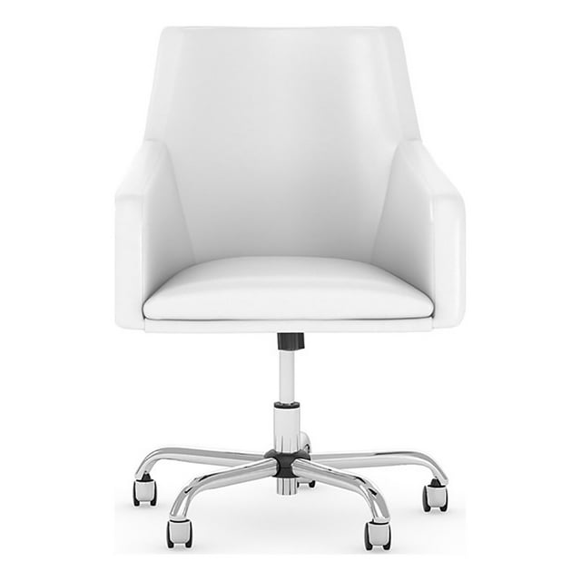 Bush Cabot Fauteuil Boîte à Dossier Mi-Haut en Similicuir avec Hauteur Réglable, Blanc