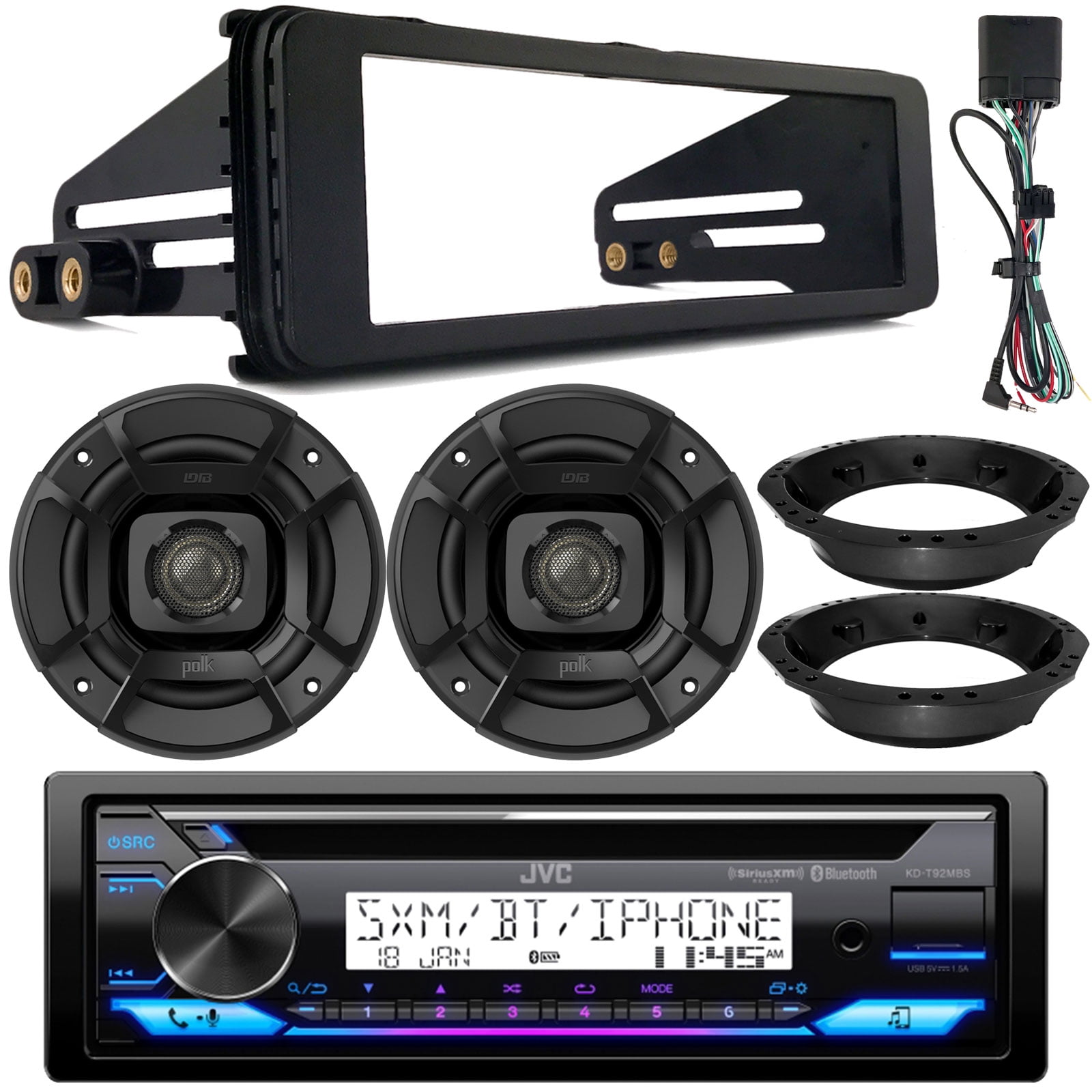 JVC KDT92MBS Single DIN Marine Bluetooth USB AUX AM/FM CD Receiver, 2x