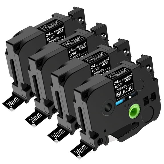 NineLeaf 4 Pack Compatible for Brother P-touch TZe-335 TZe335 TZ-335 TZ335 12mm 1/2'' White on Black Laminated TZe TZ Label Tape 0.47" x 26.2ft