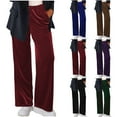 thumbnail image 2 of Yuanlook Wide Leg Velvet Pants for Women High Waisted Baggy Palazzo Pants Casual Pull On Elastic Waist Pants Size S-XXL, 2 of 8