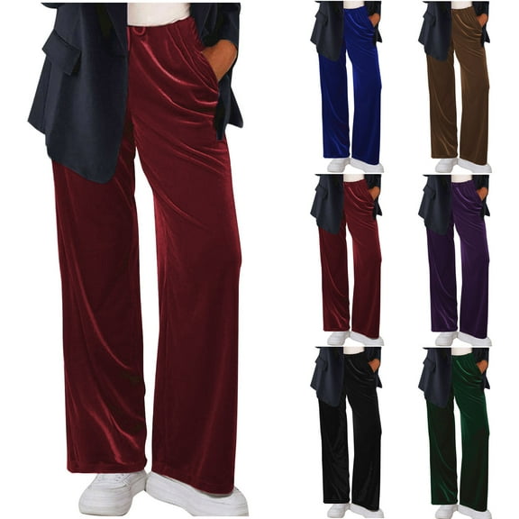 Miluxas Women Velour Pant ,Soft Velvet Sweatpant for Women, Straight Leg High Waist Velour Lounge Pant with Pockets