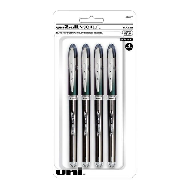 Bolígrafos Uni-Ball Vision Elite de 0,5 mm, color negro, paquete de 4