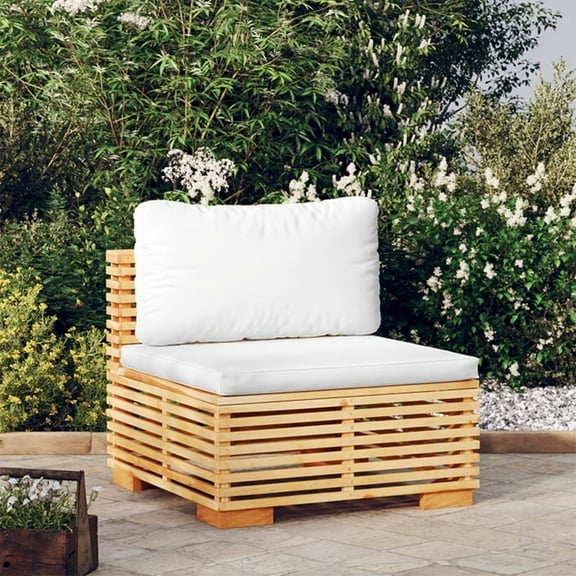 vidaXL Patio Middle Sofa with Cream Cushions Solid Wood Teak
