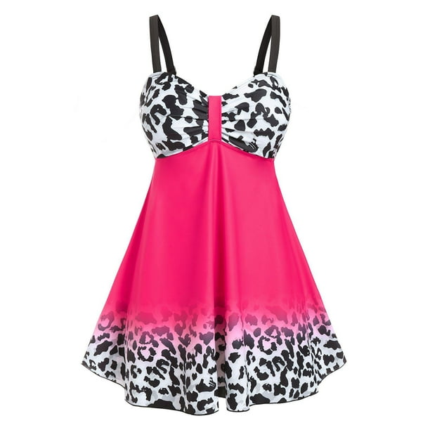 Tallas grandes Impresión de vaca Imperio Cintura Tankini Traje de baño Rosegal Blusas Tallas Grandes