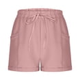 thumbnail image 7 of Sakmal Wide Leg Womens Shorts Drawstring Pink Solid Stretchy Shorts for Women with Pockets, 7 of 7