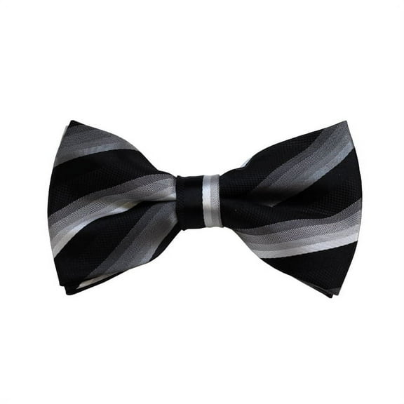 Charcoal to White Fade And Black Striped Woven Pre-Tied Bow Tie
