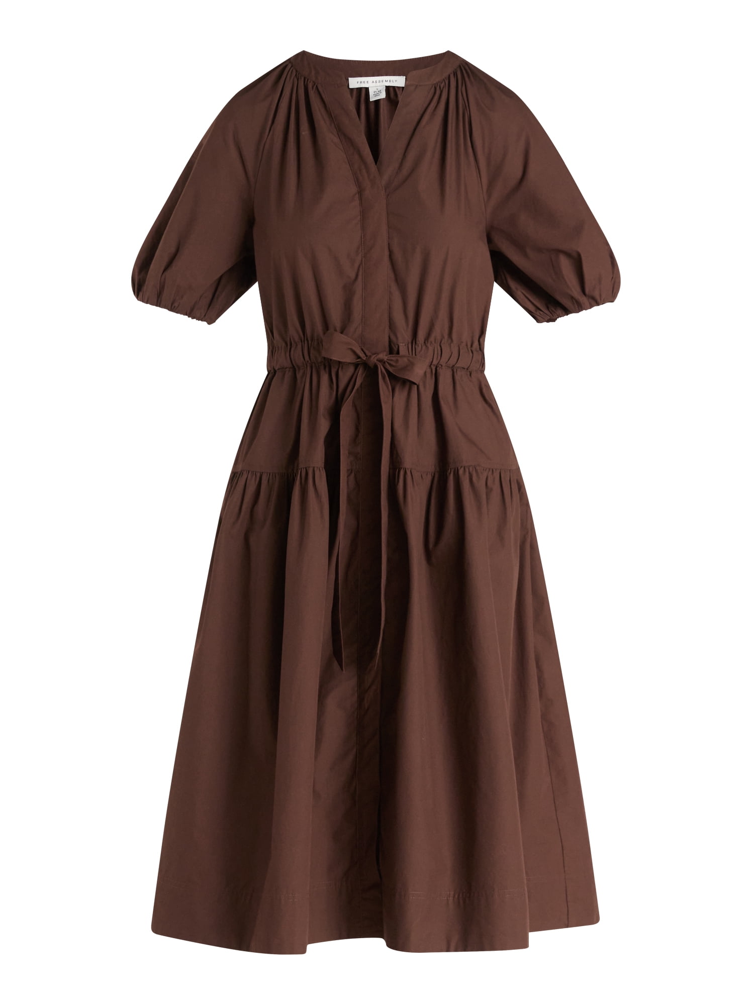 Free Assembly Women's and Women's Plus Cotton Midi Dress with Puff Sleeves, Sizes XS-4X