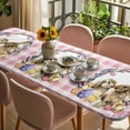 thumbnail image 3 of Easter Bunny Table Cloths for 8 Foot Rectangle Tables, Spring Easter Eggs Chick Floral Pink Check Patio Waterproof Elastic Fitted Tablecloths, Washable Rectangular Table Cover for Camping, 3 of 8