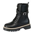 thumbnail image 5 of Women's Leather Lace up Combat Boots Platform Comfortable Lug Sole Chunky Casual Fall Winter Warm Motorcycle Booties d-Black Size 10.5, 5 of 5