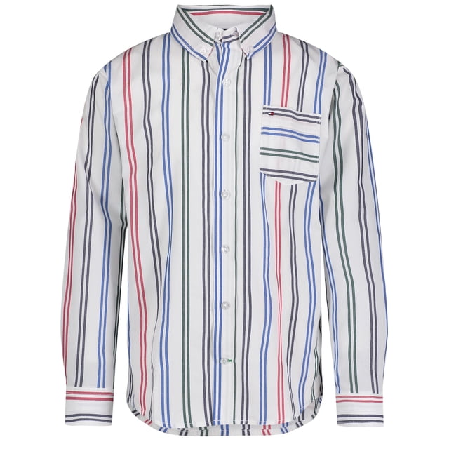 Camisa Tommy Hilfiger de manga larga para niños de 10 a 12 años, rayas en la nieve