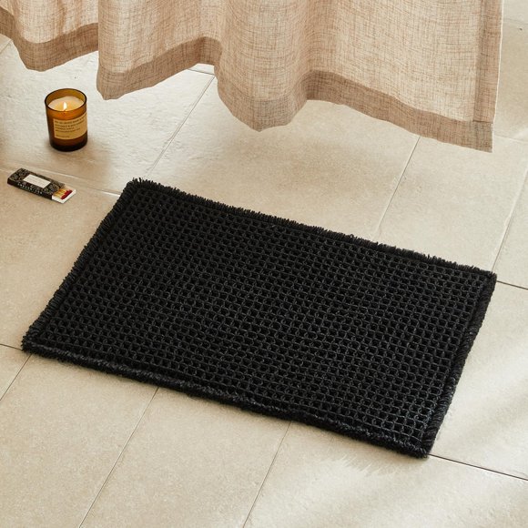 Alfombra de baño TYUU Waffle, antideslizante, 60 x 40 cm, negra