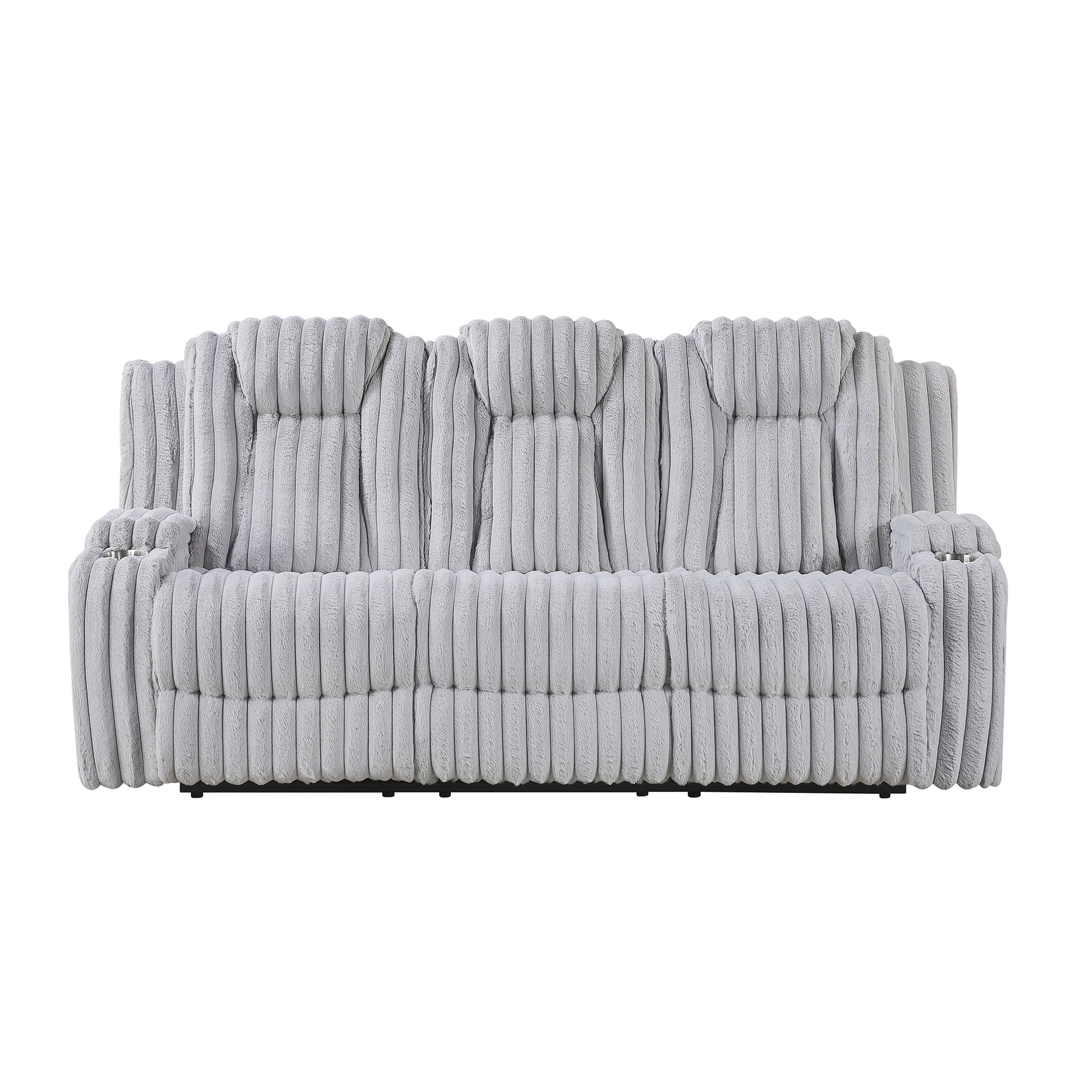 OakvillePark Lumora Corduroy Manual Double Reclining Sofa with Cup Holders, Light Gray