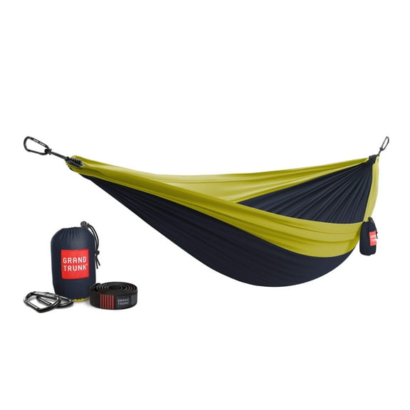 Grand Trunk Double Deluxe Hammock with Straps – Extra-Wide Parachute Nylon Hammock for Two, 10'6" x 6'6", 400 lb Capacity, Includes Tree-Friendly Straps & Carabiners