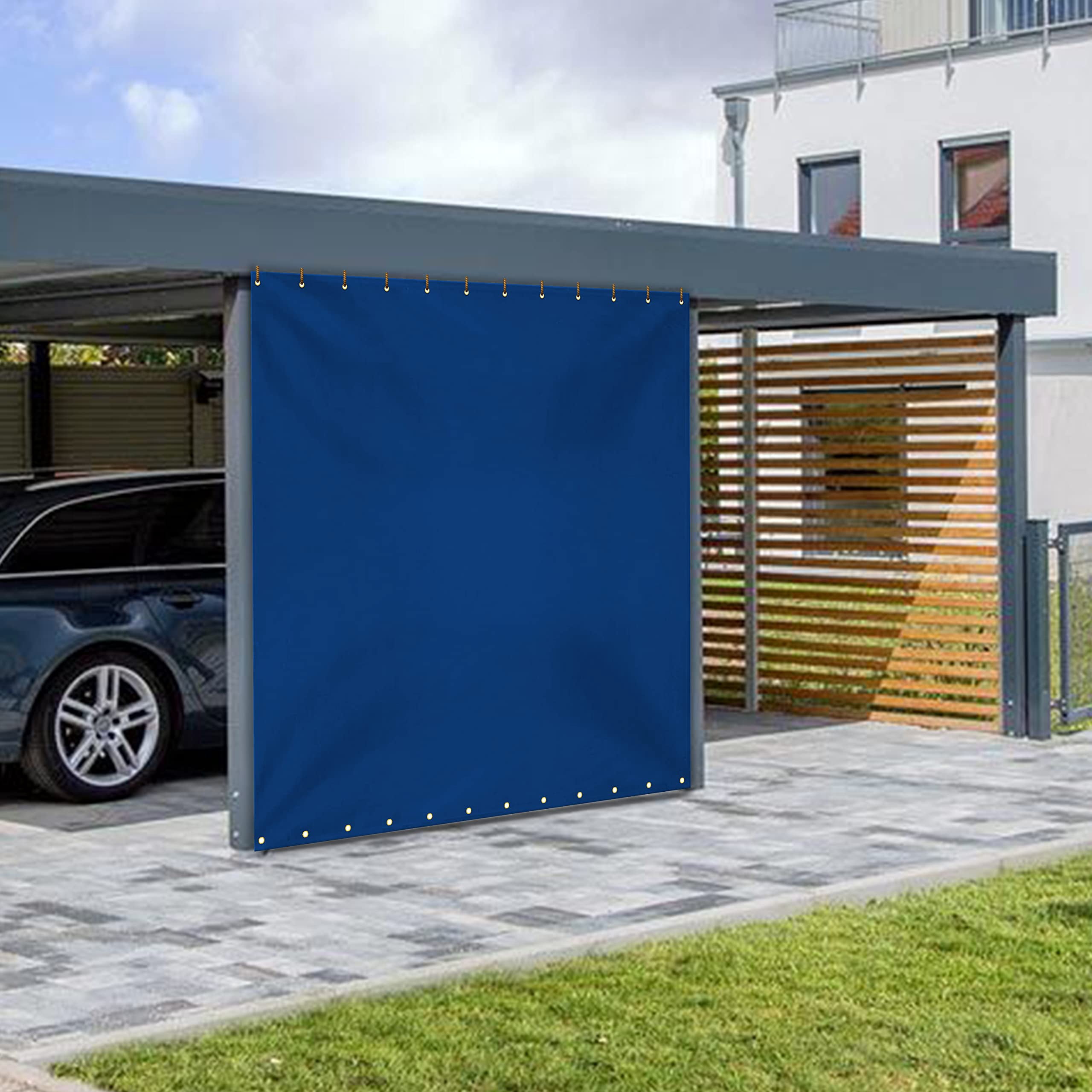 COVERS&ALL Outdoor Vinyl Curtain, 18 Oz Tarp Tuff Waterproof & UV Resistant Material with Rustproof Grommets, Multipurpose Ideal for Outdoors and Indoors (4' H x 7' W Feet, Blue)