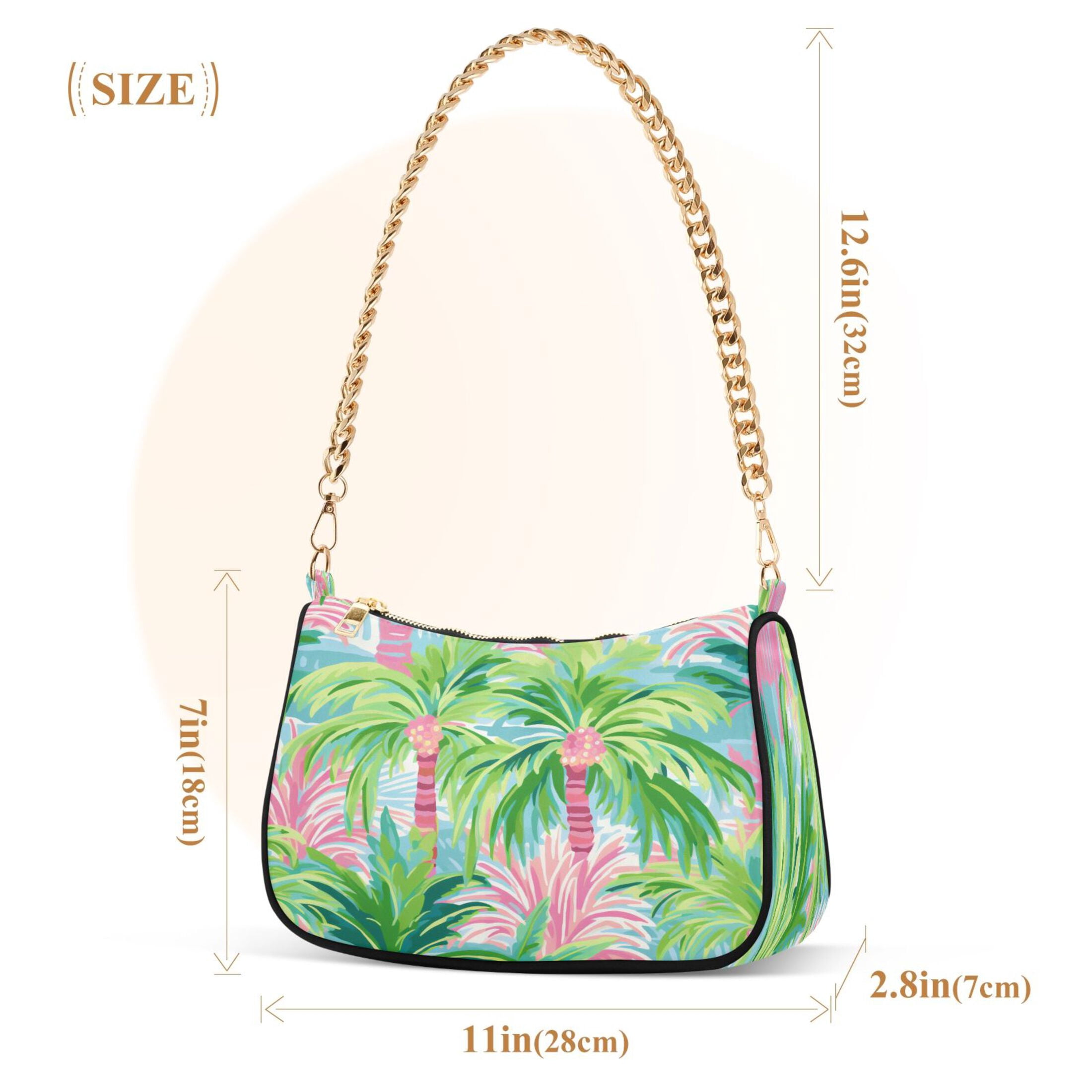Ryvnso Palm Tree Summer Womens Chain Shoulder Bag Tote Handbags Clutch Hobo Purse with Zipper for Travel