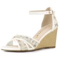 thumbnail image 1 of BLISSFUL STEP Women's Floral Mesh Lace Wedges Sandals, 1 of 5