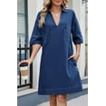 thumbnail image 2 of Women's Denim Dress Summer Casual Babydoll 2025 V Neck 3/4 Sleeve Jean Dresses, 2 of 5