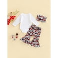 thumbnail image 3 of Newborn Christmas Outfit Baby Girl Long Sleeve Letter Print Romper Flared Pants Headband Fall Winter Clothes Set 0-18M, 3 of 7