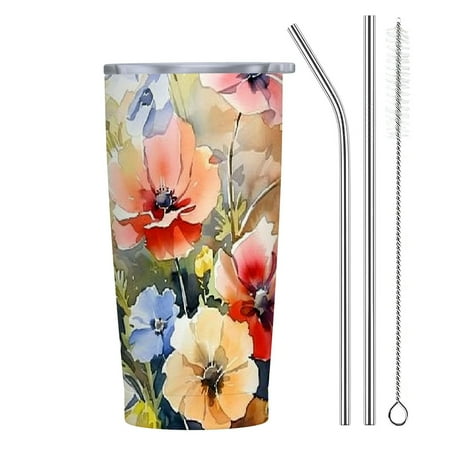 

Autua Flowers Vase 20oz Car Tumbler with Straw 304 Stainless Steel Environmental Birthday Gifts Women 20oz