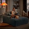 GNIXUU 50" Oversized Chaise Lounge Sofa Chair Indoor, Modern Corduroy Sleeper Sofa Cloud Couch with 3 Soft Pillows, Comfy Single Seat Floor Sofa for Living Room, Apartment, Office (Dark Grey)