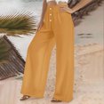 thumbnail image 4 of Linen Cotton Pants For Women Pull On Straight Leg Slacks Loose Casual High Waist Trousers With Pocket, 4 of 9