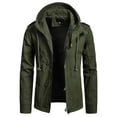 thumbnail image 1 of Awdenio Men Solid Casual Hooded Zipper Buttons Turndown Pocket Cardigan Jacket Coats, 1 of 8