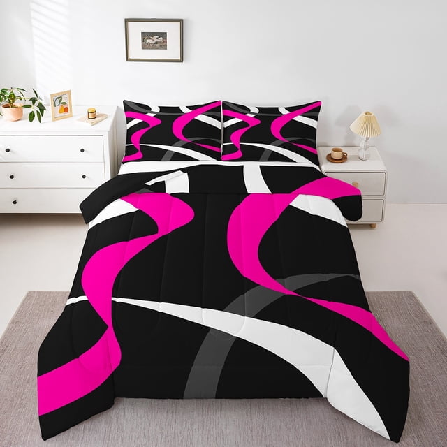 Erosebridal Abstract Stripe Bedding Twin Comforter Set,Modern Lines Down Comforter,Contemporary Art Decor,Reversible,Lightweight,2-Piece