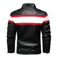 thumbnail image 3 of Xdegoge Mens Colorblock Faux Leather Jacket Motorcycle Racing Biker Coat Stand Collar Zip Up Pu Outerwear Vintage Retro Fall Winter Casual Riding Windproof, 3 of 8