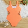 thumbnail image 6 of Girls One Piece Swimsuit Solid Color Swimwear Summer Monokinis Side Cutout Swimsuits Beach Bathing Suit One-Piece Swimsuit Lady Size Orange 10Y, 6 of 6