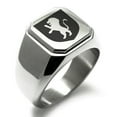 thumbnail image 1 of Stainless Steel Lion Courage Coat of Arms Shield Engraved Square Flat Top Biker Style Polished Signet Ring, 1 of 1