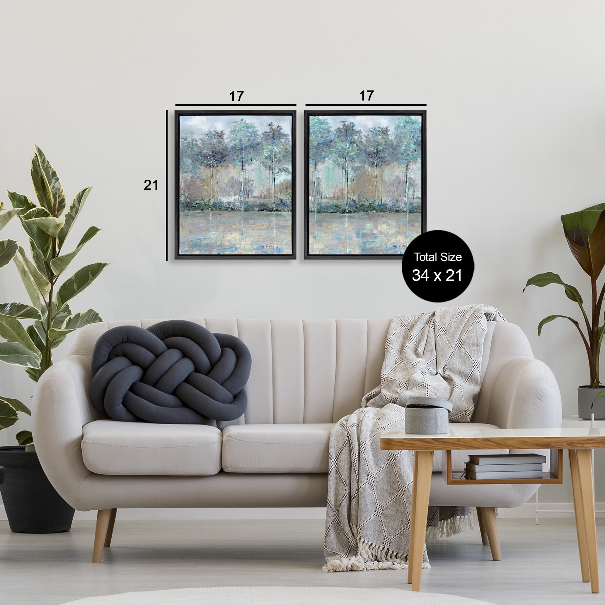 Stupell Industries Subdued Tree Landscape Impression 2 Piece Black Framed Floater Canvas Set, design by Sally Swatland