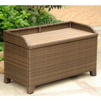International Caravan Storage Bench Resin Wicker Aluminum - Outdoor Patio Bench with Lid & Edge Lip-Color:Antique Brown
