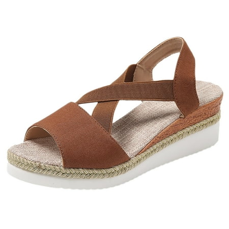 

Vuygyu Ladies Weave Open Toe Elastic Band Summer Slope Heel Thick Soled Wedges Sandals Womens Studded Sandals Size 8 Sandals for Women Platform One Strap Sandals Women Studded Sandals for Women Heels