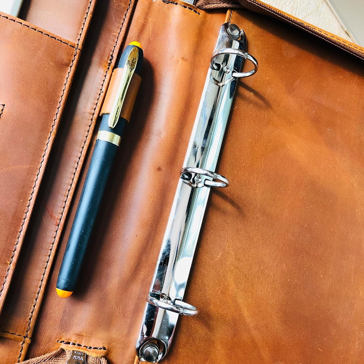Logo Name Engraved 3 Ring Check Binder, Genuine Leather Check Book Portfolio for 3 Ring Binder, or 9 Ring Binder, Pilot Log Book Binder, Leather Journal for 11 1/4"x9"
