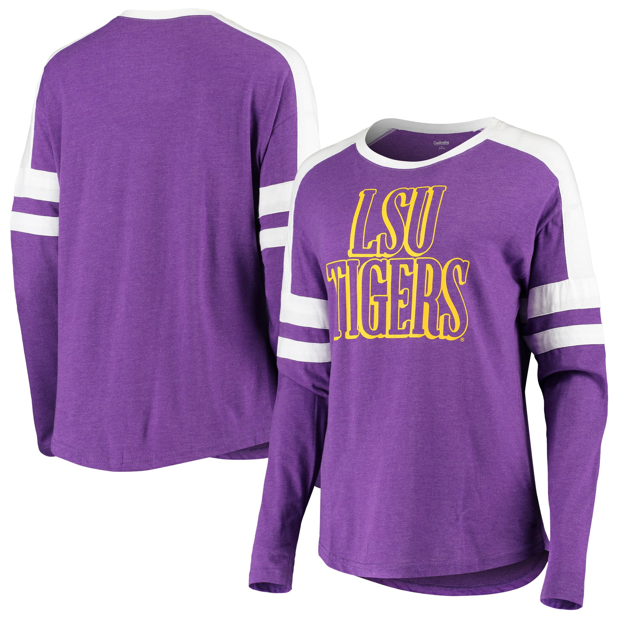 LSU Tiger Girls Scoop Neck Contrast Raglan Dolman Short Sleeve Purple and Gold