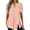 thumbnail image 2 of VKOYWKM Women's Tunic Tops Summer Dressy Casual Blouses Business Work Outfits Solid Short Sleeve Eyelet Tops Button Up V Neck Henley Shirts, 2 of 6