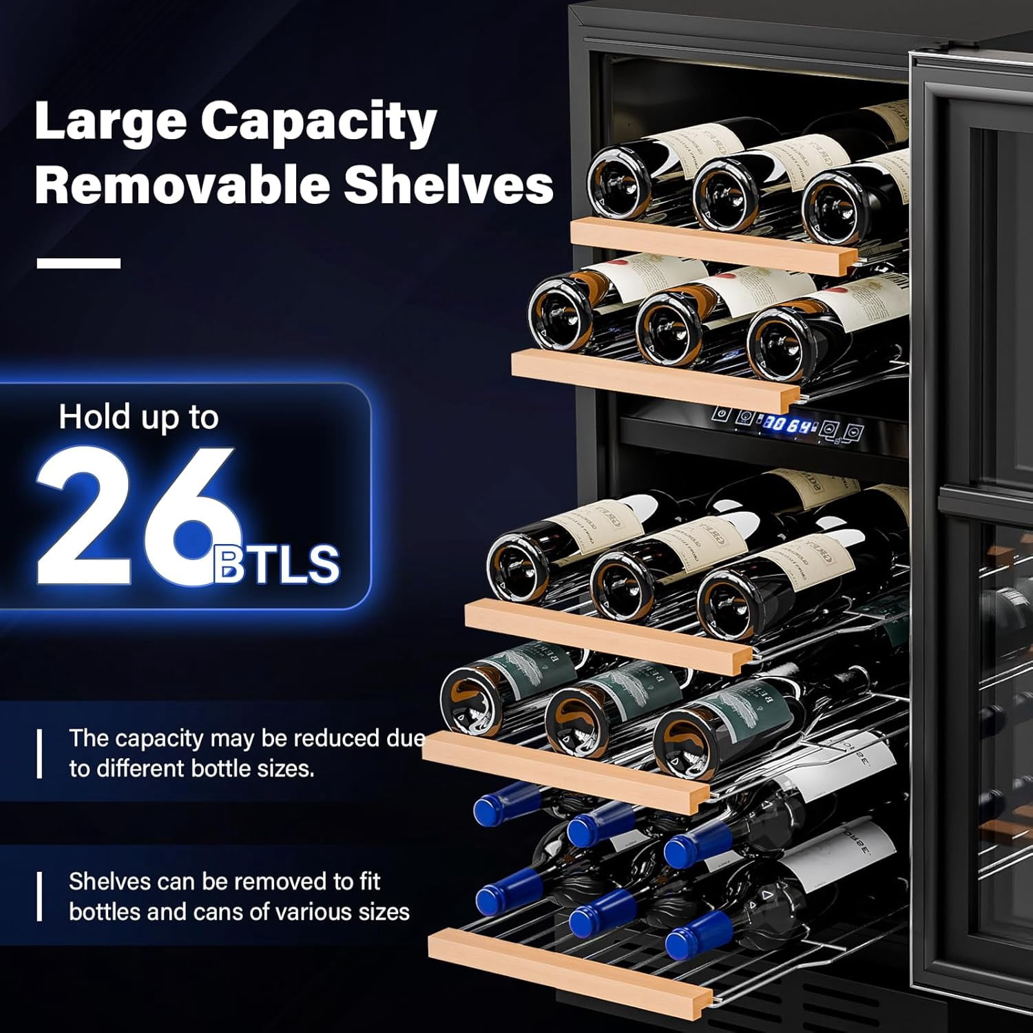 TUFFIOM 33 Bottles Dual Zone Wine Cooler, Beverage Cooler Refrigerator, Chiller with Glass Door & Digital Temperature Control, Freestanding or Built-in Wine Fridge for Wine, Champagne, Beer