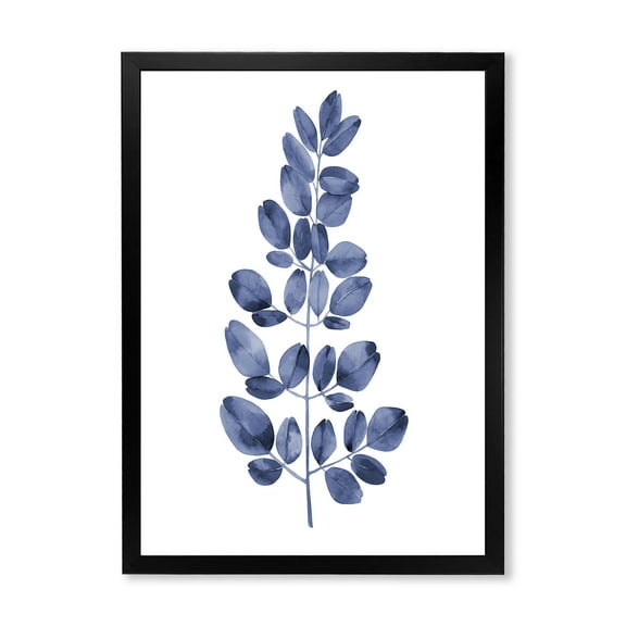 Designart 'Navy Blue Eucalyptus On White' Traditional Framed Art Print