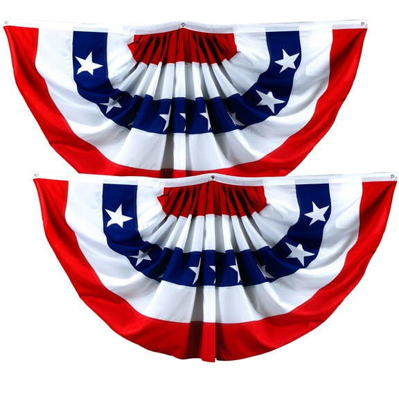 G128- 4th of July Decor 3x6 ft, 2 Pack Patriotic Decoration Printed American Fan Flag USA Bunting