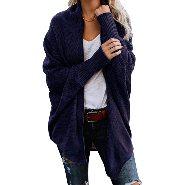 Women's Open Front Cardigan Loose Draped Batwing Sleeve Knit Sweater