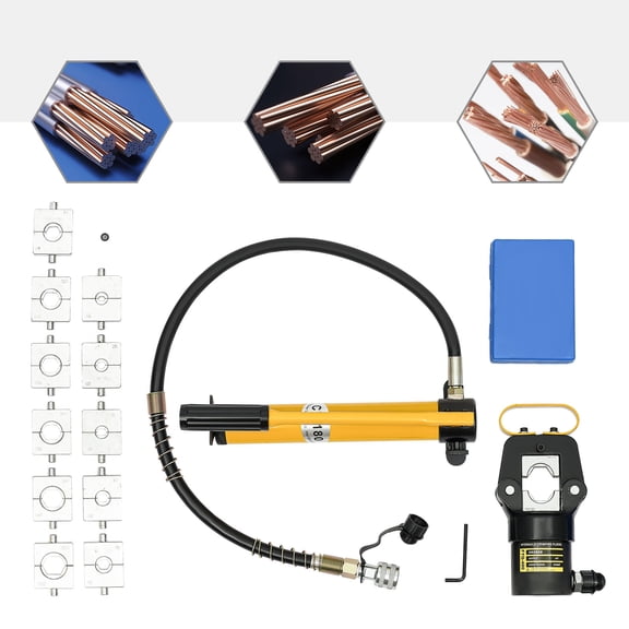 Hydraulic Crimper Tool, 20T Force Steel Crimper with 12 Dies, 180° Rotating Head for Electrical Repairs