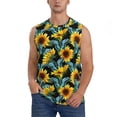 thumbnail image 2 of Lsque Blue Batterflies Sunflower Print Men's Cotton Blend Sleeveless Muscle Shirts (S-3XL)- Moisture Wicking, Odor Protection, UPF 30+,3X-Large, 2 of 8