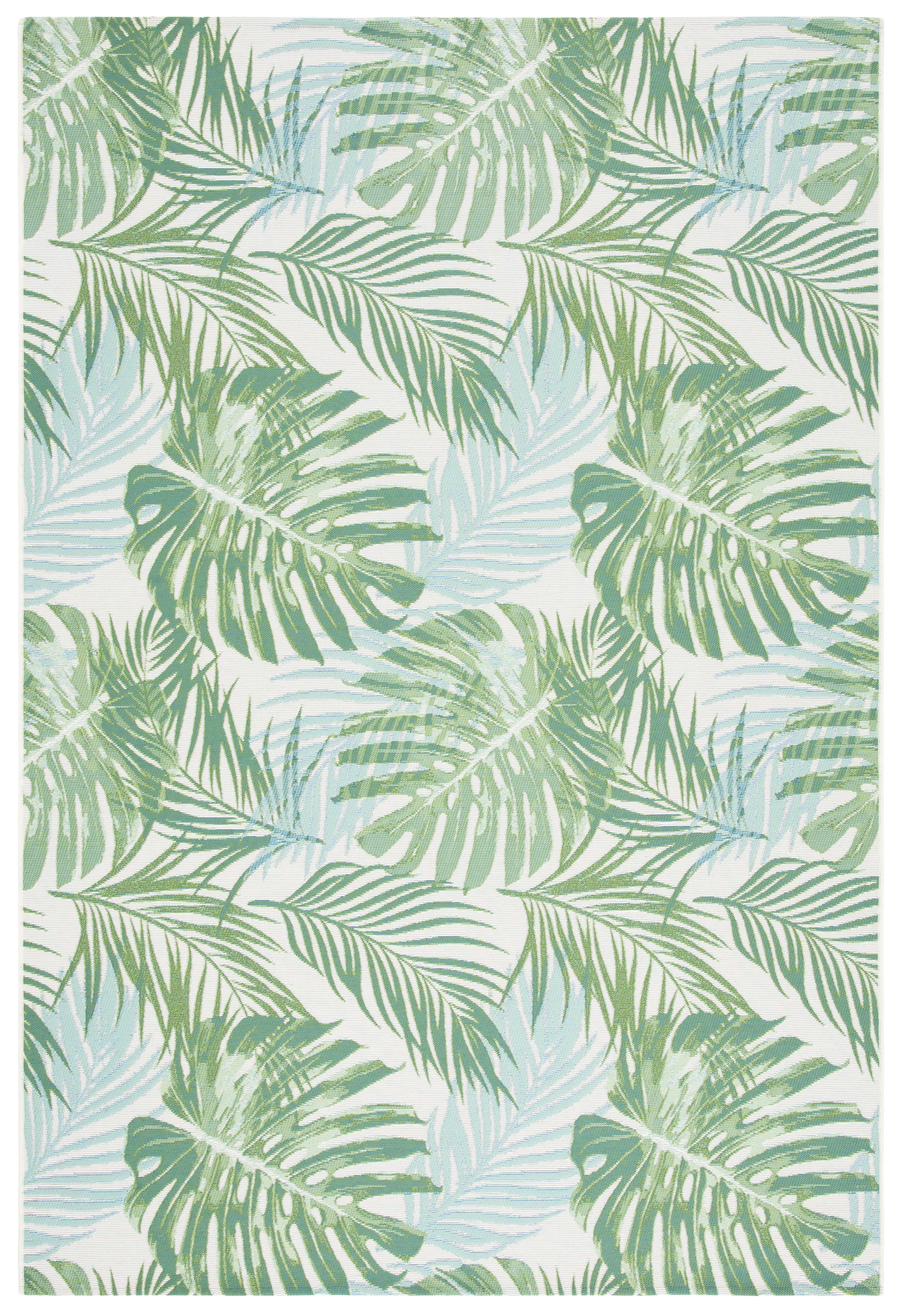 SAFAVIEH Barbados Tropical Palm Leaves Outdoor Area Rug, 6'6" x 9'4", Green/Teal