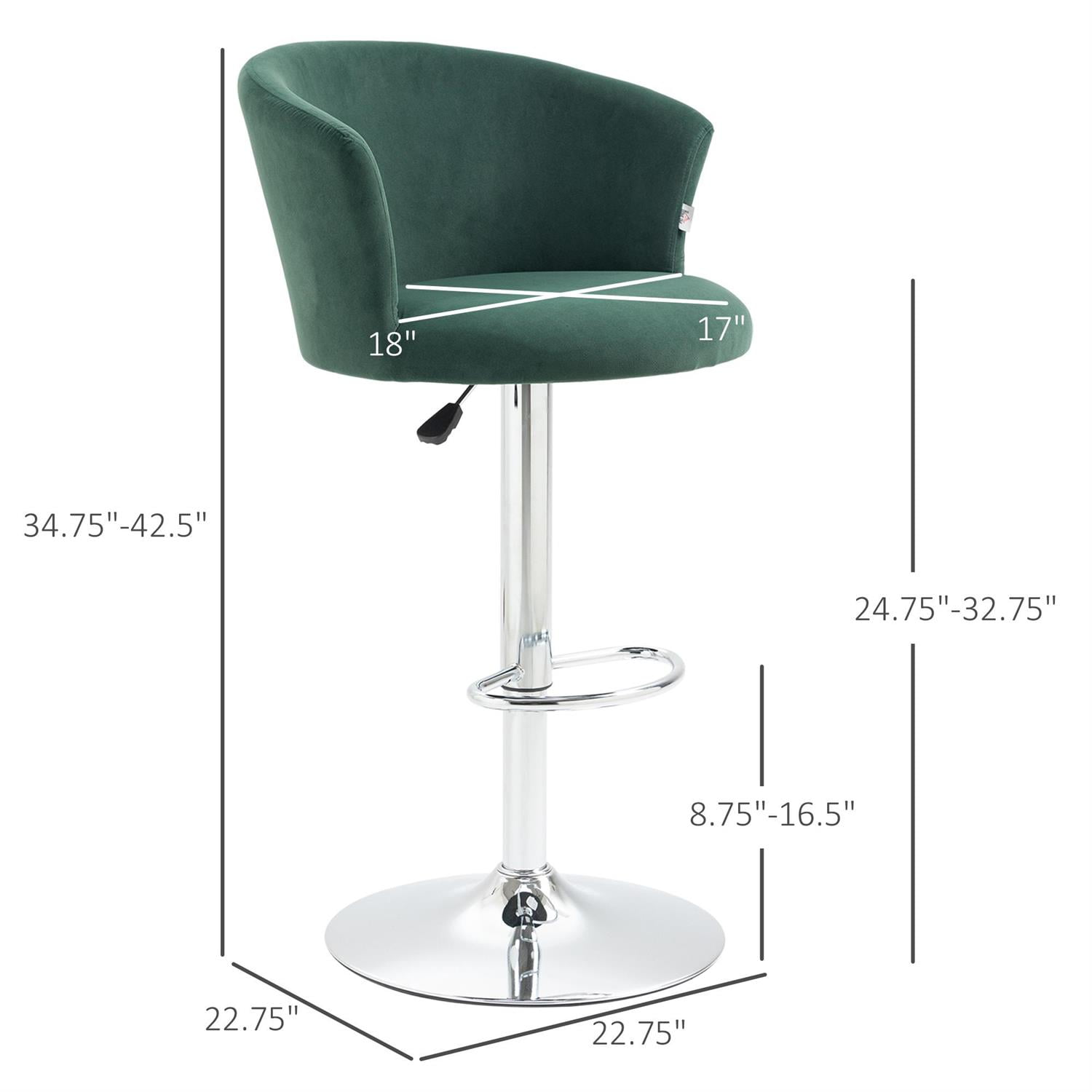 Demi Bonn Adjustable Bar Stools Set of 2, Wing Back Counter Height Barstools with Velvet Upholstery & Swivel Seat, Green