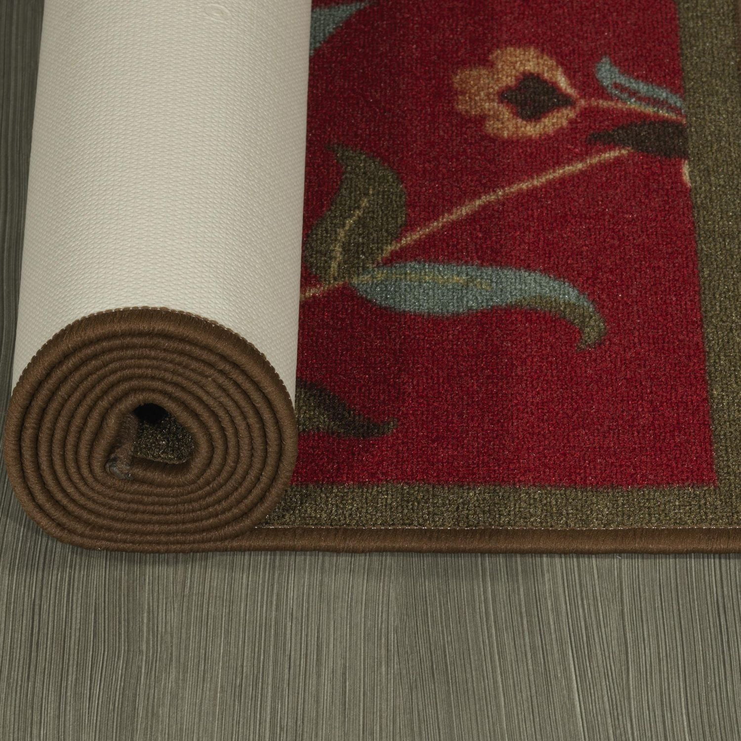 Tapis contemporain à motif de feuilles et à sous-couche en caoutchouc de la collection Ottohome